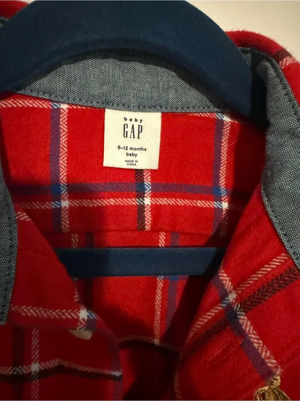 GAP Red Plaid Button-Down Shirt with Navy Trim -Never Worn